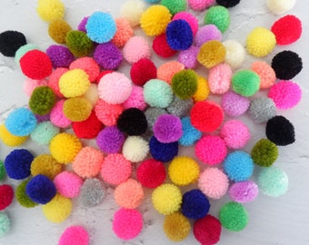 100pcs 25mm Cotton Yarn Mini Pompoms For Crafts And Jewelry Making