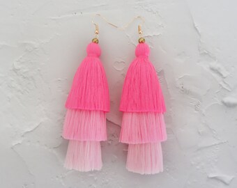 Handmade Three Layered Tassel Earrings, Statement Earrings