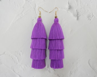 Purple Layered Tassel Earrings -Fringe Earrings