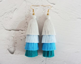 Four Layered Earrings, Tiered Tassel Earrings