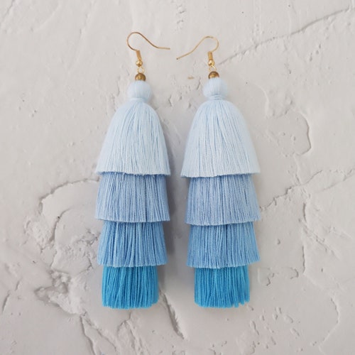 5 Layered Pink Tassel Earrings Hmong Earrings Etsy