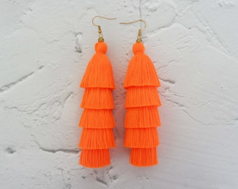 Five Layered Tassel Earrings , Boho Fringe Earrings