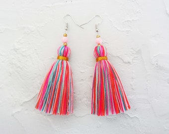 Boho Earrings, Multicolors Tassel Earrings