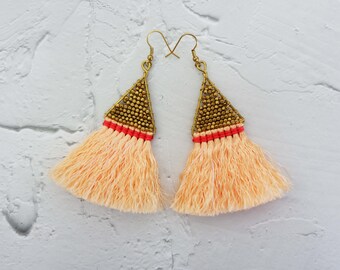 Boho Fashion Triangle Gold Tassel Earrings With Colorful Wax Strings