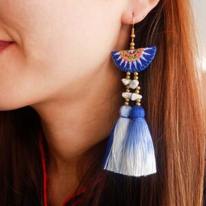 Hmong Earrings With Tie-Dye & Howlite Stone Tassel image 2