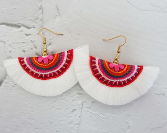 Bohemian Tassel Earrings With Embroidered Fabric