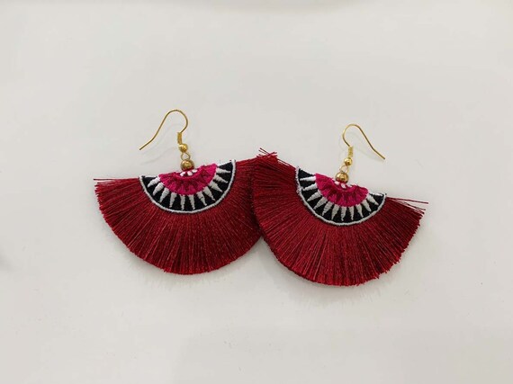 Maroon 2024 tassel earrings