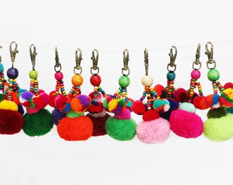 5 Colorful Pompoms Keychain Handmade Accessories Bag Decoration