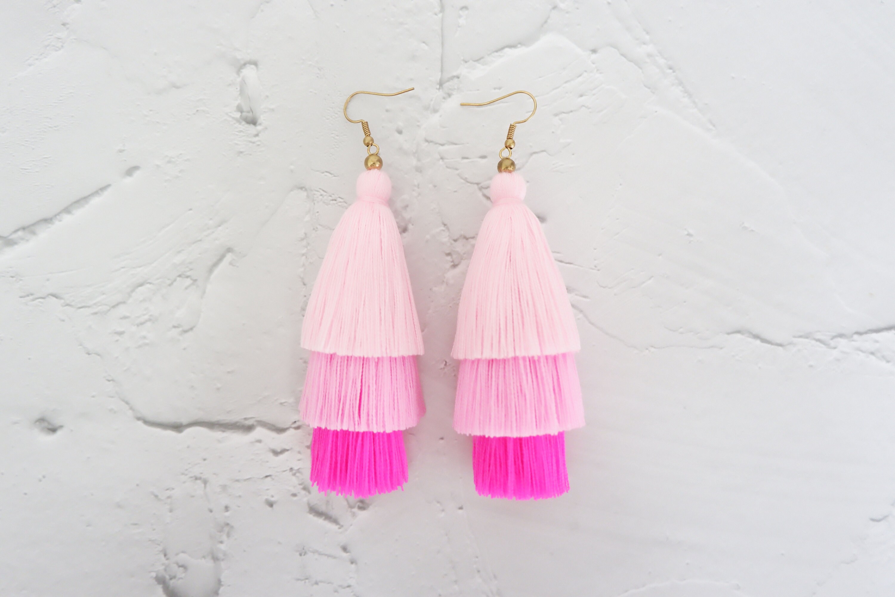 Light pink tassel earrings deals