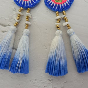 Hmong Earrings With Tie-Dye & Howlite Stone Tassel image 5