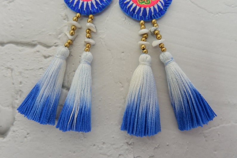 Hmong Earrings With Tie-Dye & Howlite Stone Tassel image 5