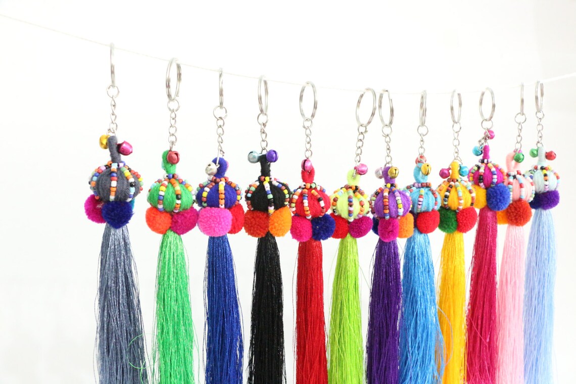 Mixed Colors 5 Pcs Yarn Ball Keychain With Tassel Etsy
