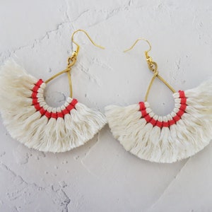 Ivory Tassel Earrings Woven With Wax Strings