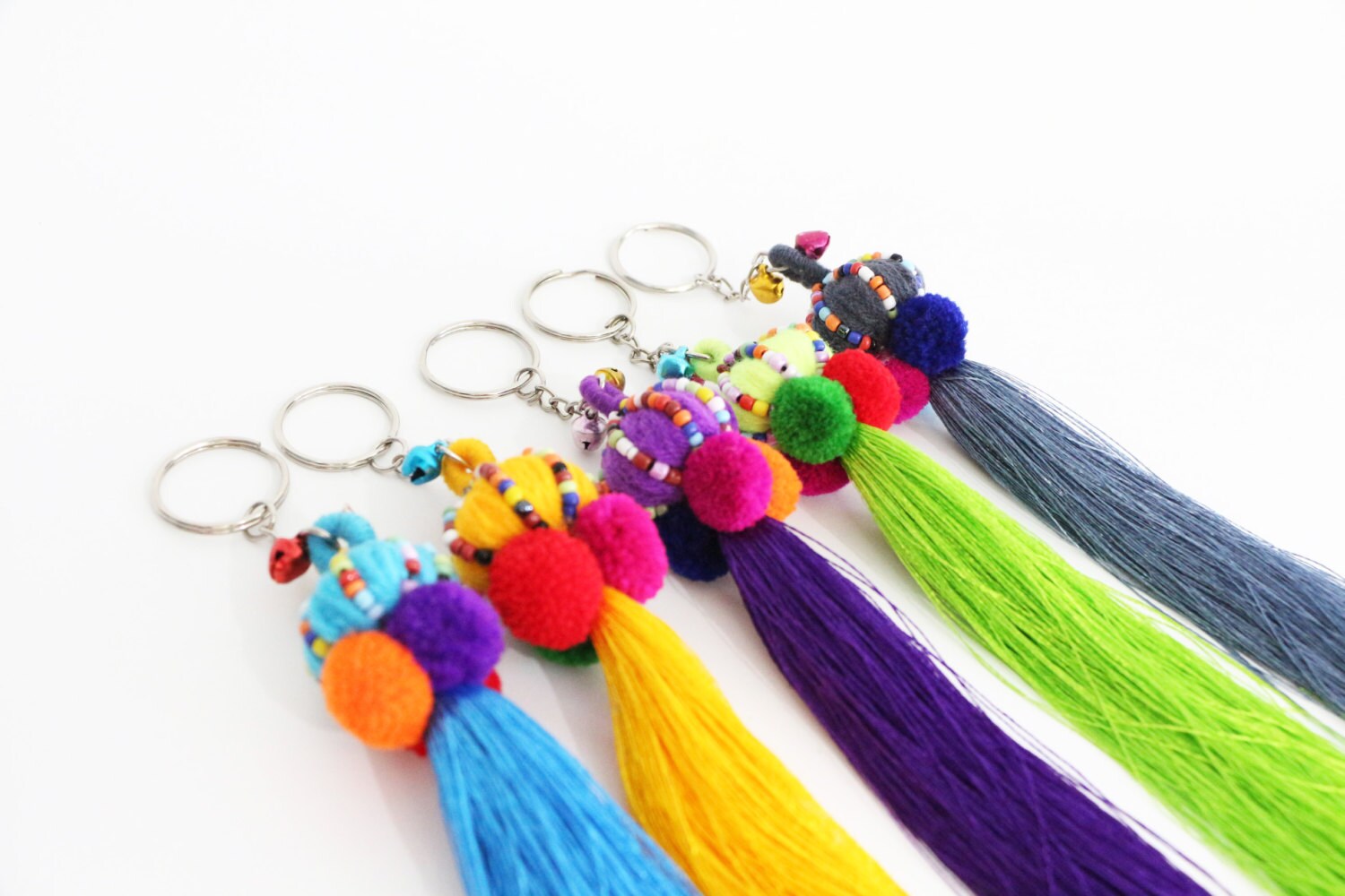 Mixed Colors 5 Pcs Yarn Ball Keychain With Tassel Etsy