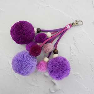 Purple Pompoms Keychain Handmade Hill Tribe Accessories