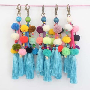 5 Pompons Colorés Porte-clés à pompons / Pompon bleu