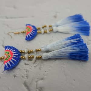 Hmong Earrings With Tie-Dye & Howlite Stone Tassel image 3