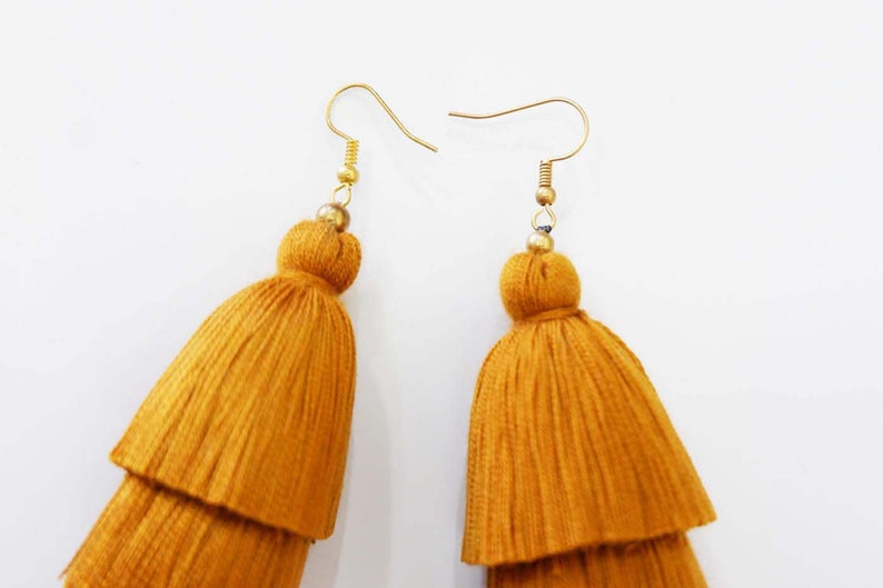 Three Layered Gold Tassel Earrings Tiered Tassel Earrings Etsy
