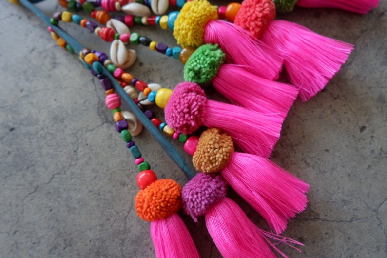 Hot Pink Tassel Keychain With Colourful Beads & Pompoms Etsy