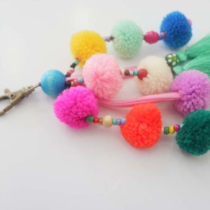 Tassel Keychain With Mixed Color Pompoms