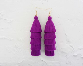 Boho Style Violet Five Layered Tassel Earrings -Fringe Earrings