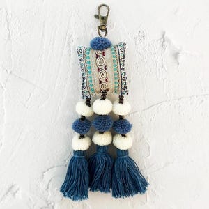 Tassel Keychain With Vintage Embroidered Hmong Fabric