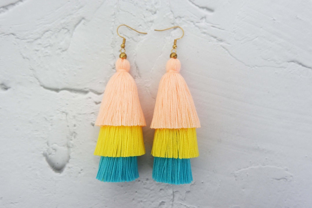Three Layered Pink Tassel Earrings Tiered Stacked Tassel Etsy UK