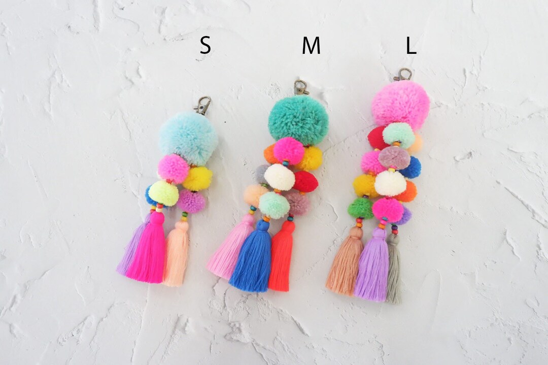 Colorful Tassel Pompom Keychain / Tassel Pom Poms Bag Charm - Etsy