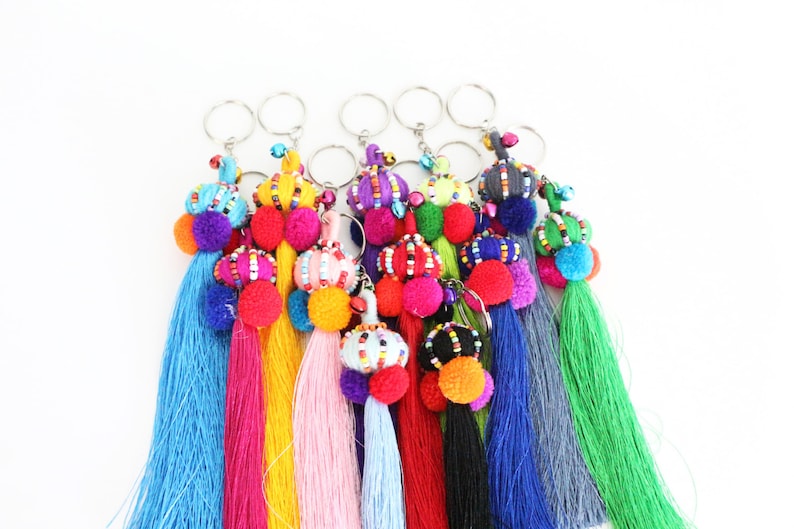 Mixed Colors 5 Pcs Yarn Ball Keychain With Tassel Etsy
