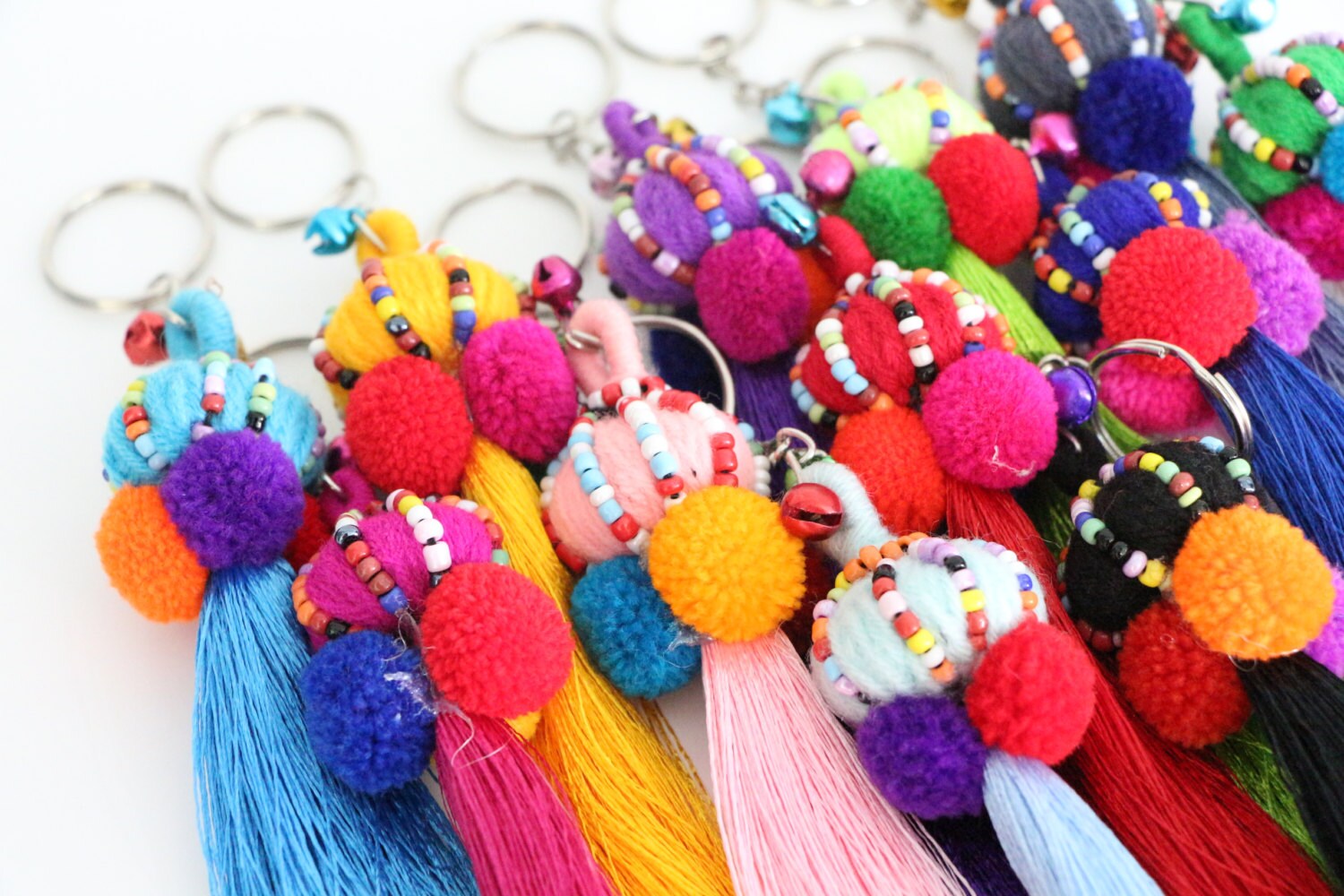 Mixed Colors 5 Pcs Yarn Ball Keychain With Tassel Etsy