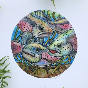 Colorful Salmon Watercolor Fine Art Print
