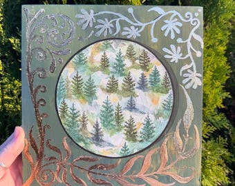 Forest Portal Original Painting, 8x8” wood panel, watercolor and gold leaf