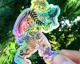 Floral Sasquatch Holographic Sticker: Waterproof Bigfoot Decal