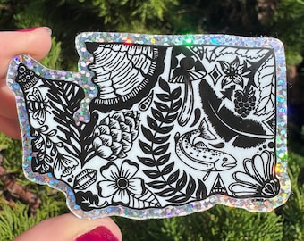 Washington State Glitter Vinyl Sticker: PNW Art Decal