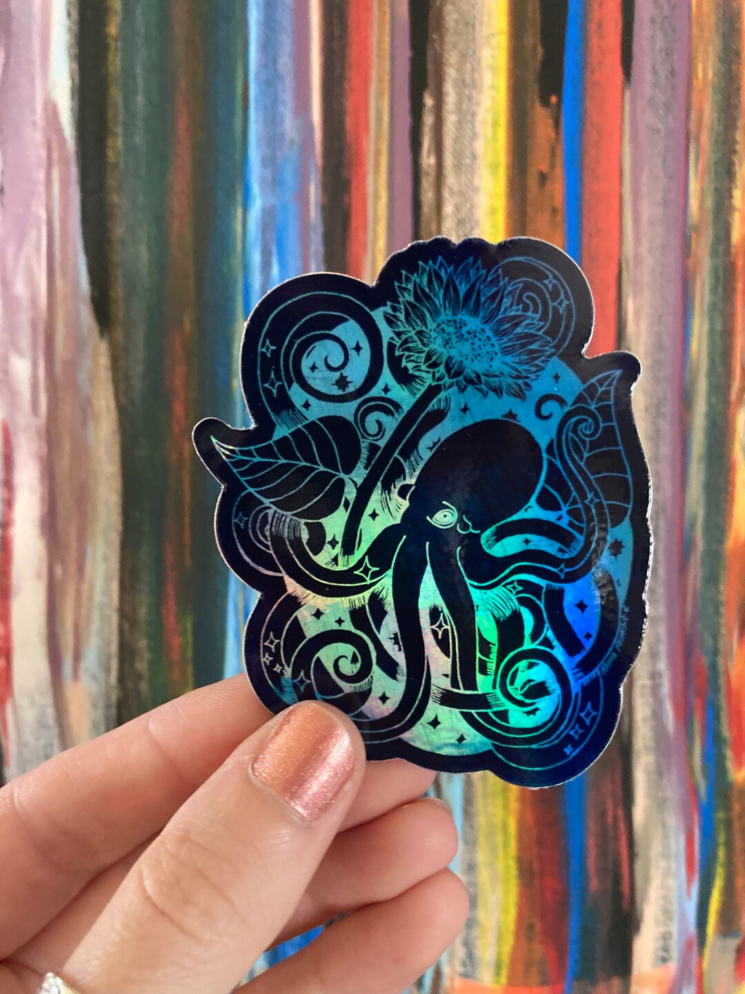 Holographic Octopus Vinyl Sticker, Ocean Sticker, Octopus Decal, Laptop ...