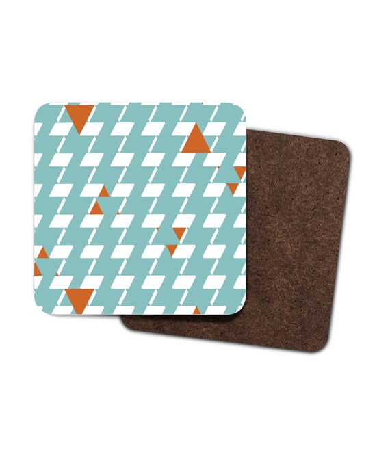 Patterned Coasters Set Teal And Orange Decor Set Of 4 Etsy