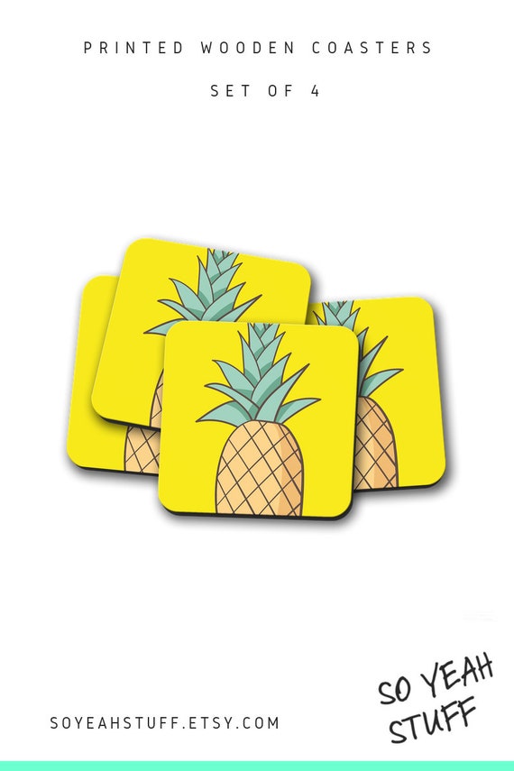 Pineapple Coaster Set Tropical Home Decor Fruit Kitchen Decor