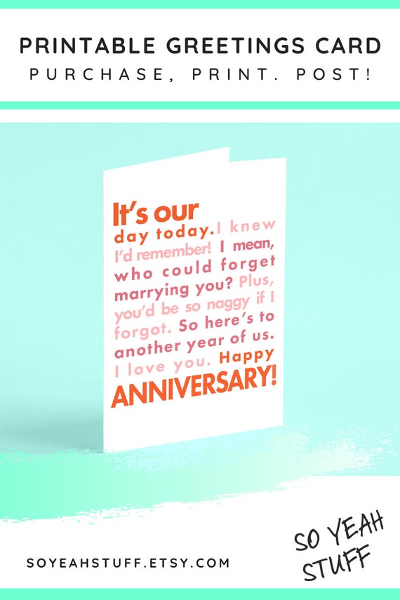Funny Wedding Anniversary Card Printable For Husband Or Wife Etsy