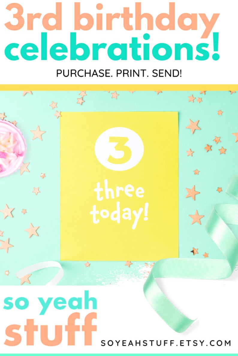 3rd birthday card printable birthday card yellow birthday etsy