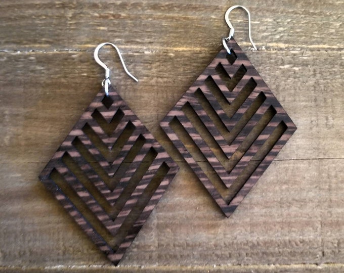 Weightlesswood chevron,diamond wood earrings,wenge wood,laser cut
