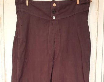 Antique FRENCH mens cotton long johns or drawers, unisex cotton pants, period costume, antique underwear.