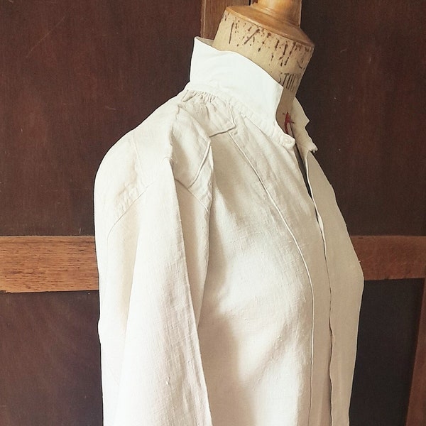 Stunning FRENCH antique rustic soft linen hemp smock-shirt tunic, front buttoned - 1900's. Arty, artist smock, casual, boho