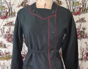 Antique FRENCH 1920's Women's Chore dress, Pinafore workwear, Steampunk, Gothic, unused deadstock Size S /M