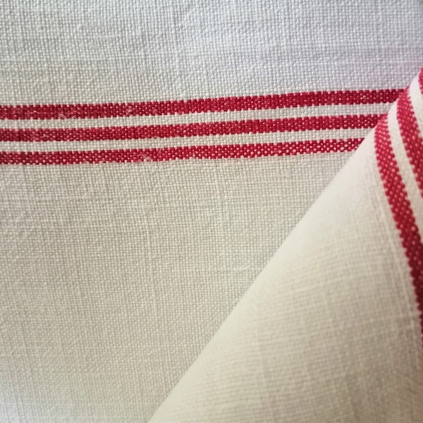 French vintage linen red-stripe LARGE teatowels, rustic French, cushion covers, table runner, price given for ONE