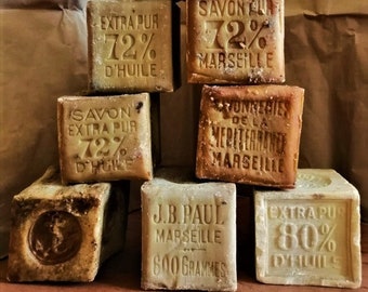 Authentic FRENCH vintage Antique cubes of Marseille Soap bars 40&#39;s artisan made - skin care, deco, gift, washing, highly useable !