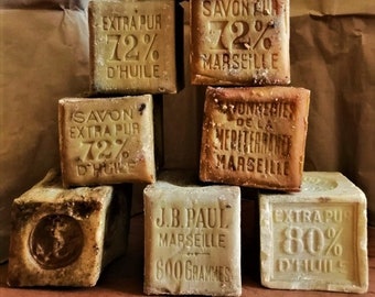 Authentique FRANÇAIS vintage Cubes antiques de Pains de Savon de Marseille 40's artisan made - soin de la peau, déco, cadeau, lavage, très utilisable !