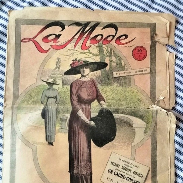 Modèle de camisole FRANÇAIS antique dans le modèle dessiné de corset de cache de magazine de mode et instructions - dates de janvier 1911 - LIVRAISON GRATUITE
