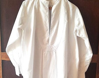 Antique French Edwardian Cotton Dress Shirt: Steampunk Cufflink Cuffs