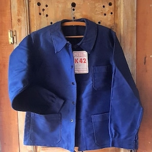 Veste de travail bleu foncé vintage en MOLESCINE, vêtements de travail 100 % coton, cadavres d'animaux, jamais porté, arty, décontracté, bohème, super vêtement unisexe image 1