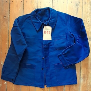 Veste de travail bleu foncé vintage en MOLESCINE, vêtements de travail 100 % coton, cadavres d'animaux, jamais porté, arty, décontracté, bohème, super vêtement unisexe image 3